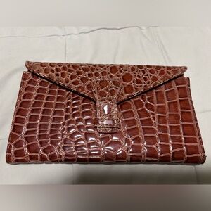 Brown Croc-Embossed Leather Clutch